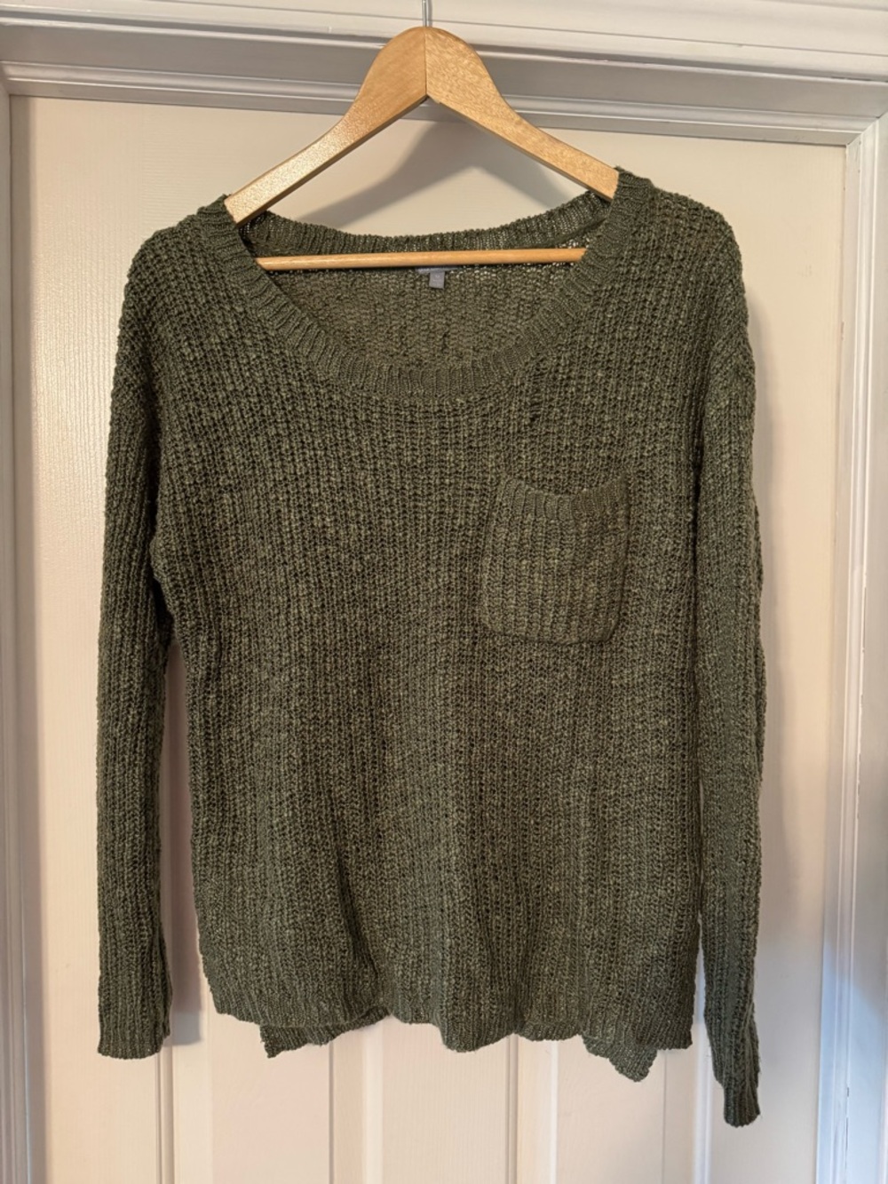 Olive Green Women's Knit Sweater with Pocket